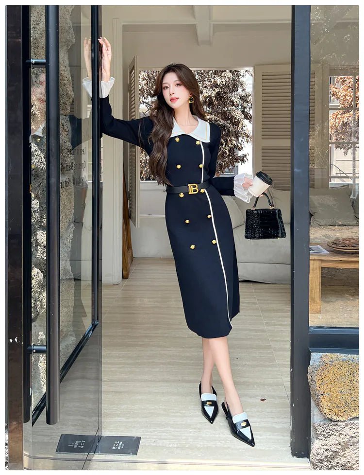 Eden Elegant Long Warm Maxi Dress With Belt