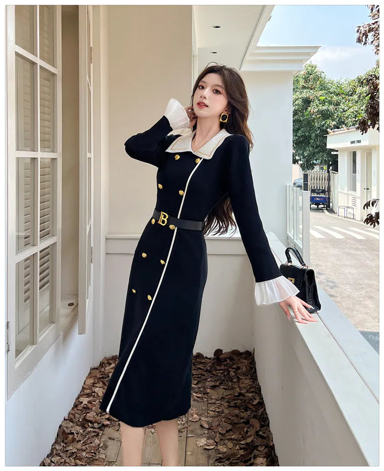 Eden Elegant Long Warm Maxi Dress With Belt