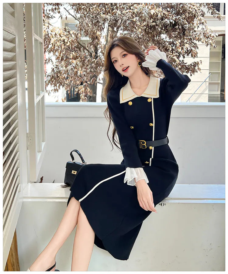 Eden Elegant Long Warm Maxi Dress With Belt