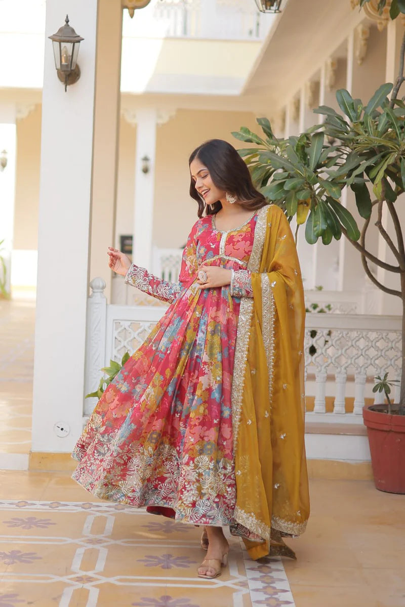 Druthi Elegance Anarkali Gown With Dupatta Set