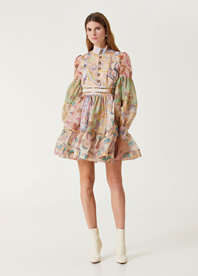 Mirror Floral Mini Linen Dress