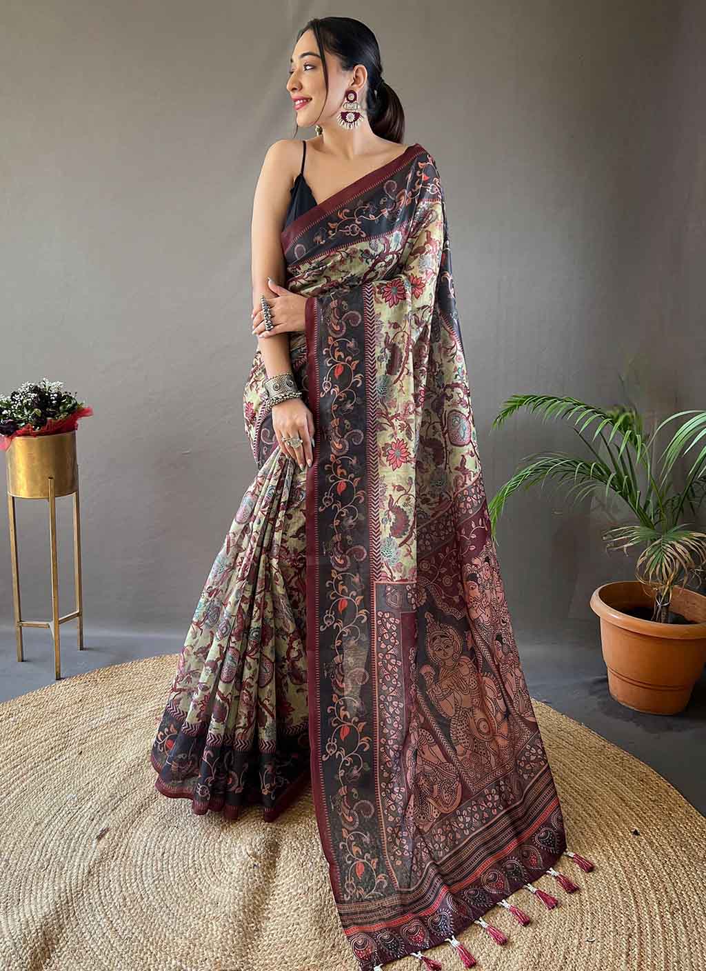 Kalamakari Digital Printed Cotton Saree
