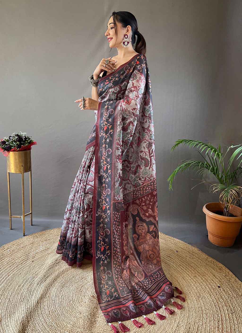 Kalamakari Digital Printed Cotton Saree