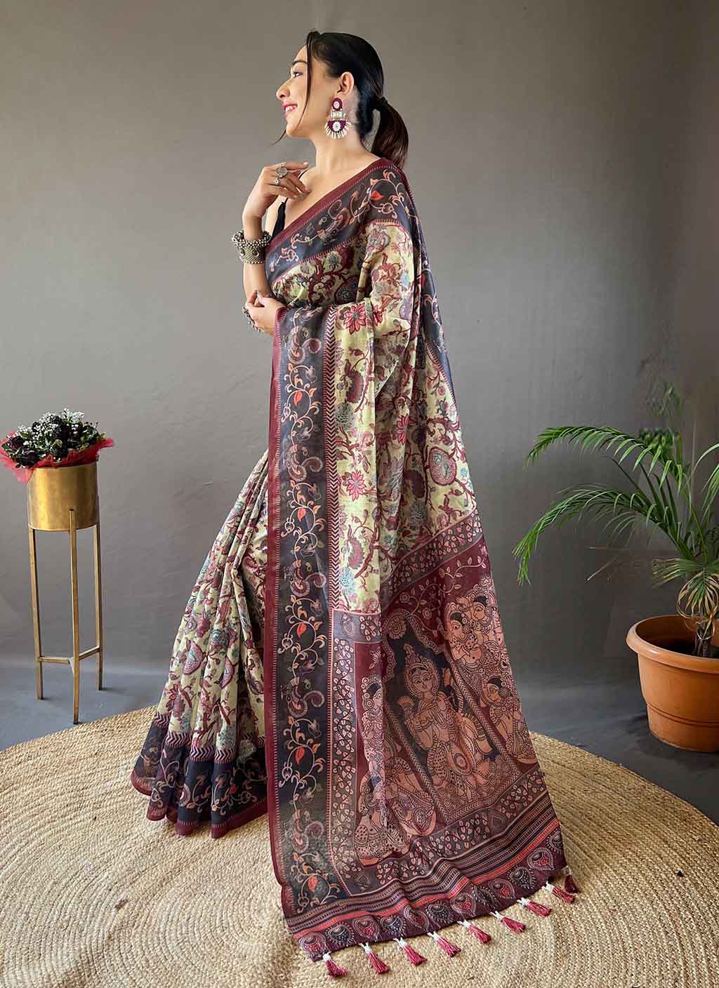 Kalamakari Digital Printed Cotton Saree