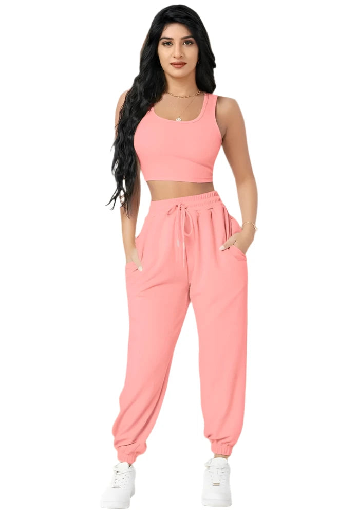 Polyester Sleeveless Crop Top & Pant