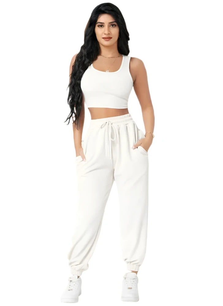 Polyester Sleeveless Crop Top & Pant