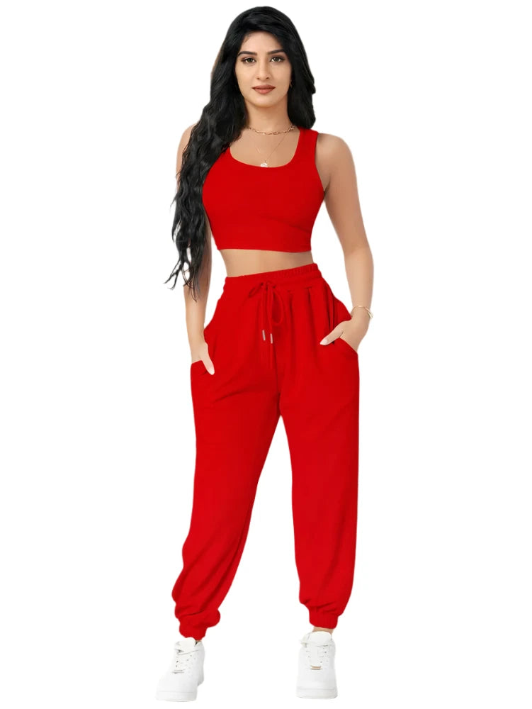 Polyester Sleeveless Crop Top & Pant