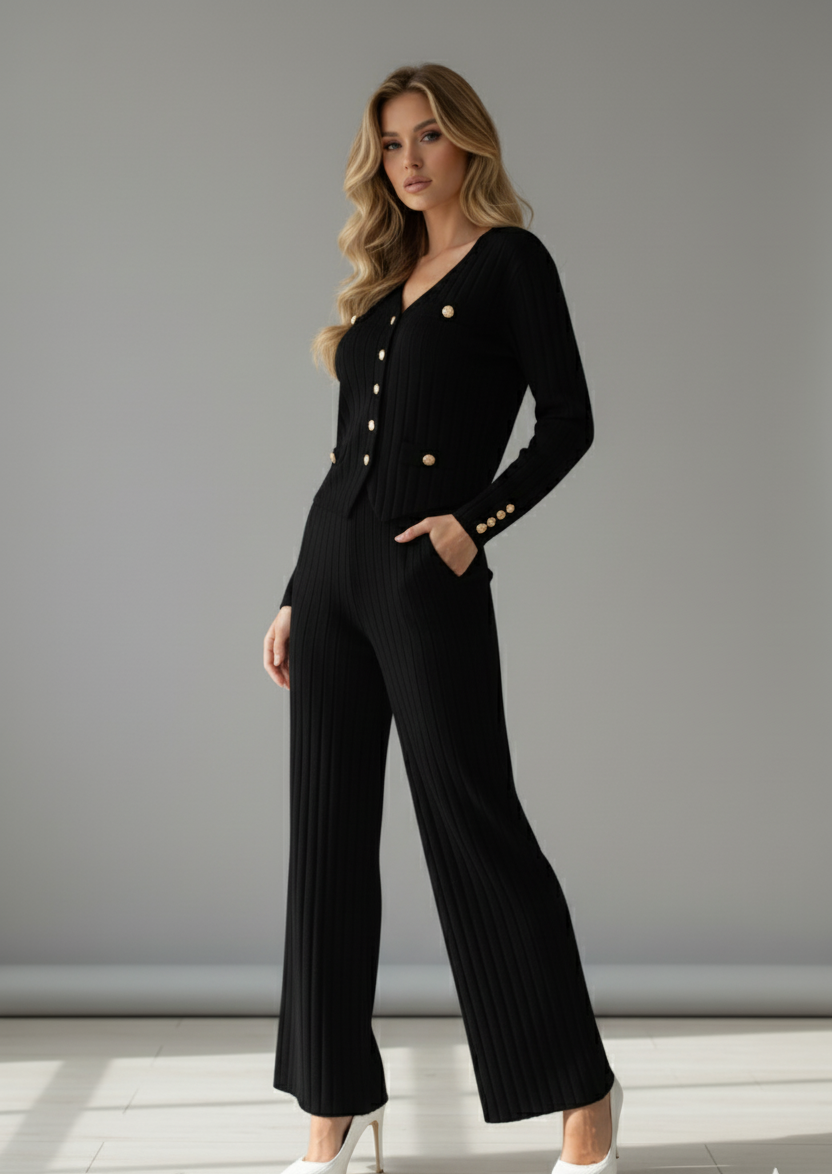 Knitted Vest & Wide Leg Pants Set