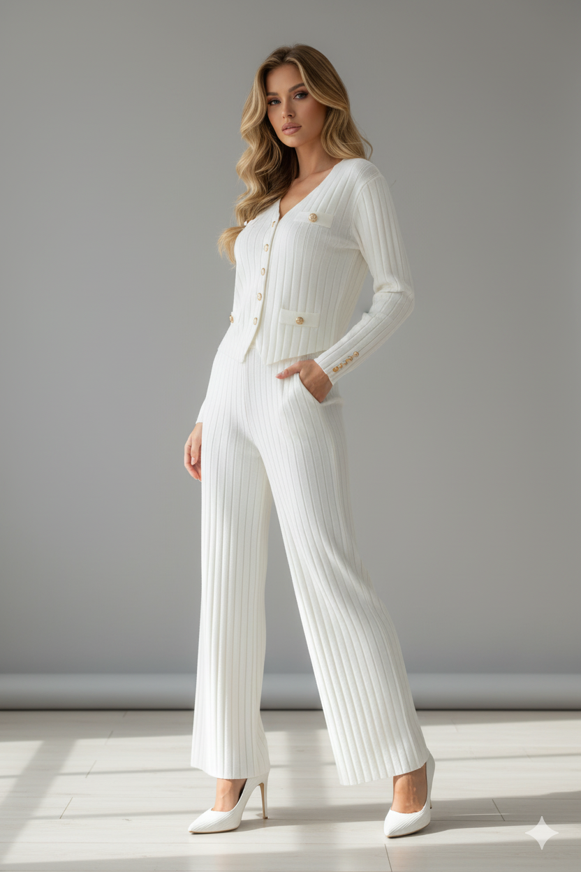 Knitted Vest & Wide Leg Pants Set