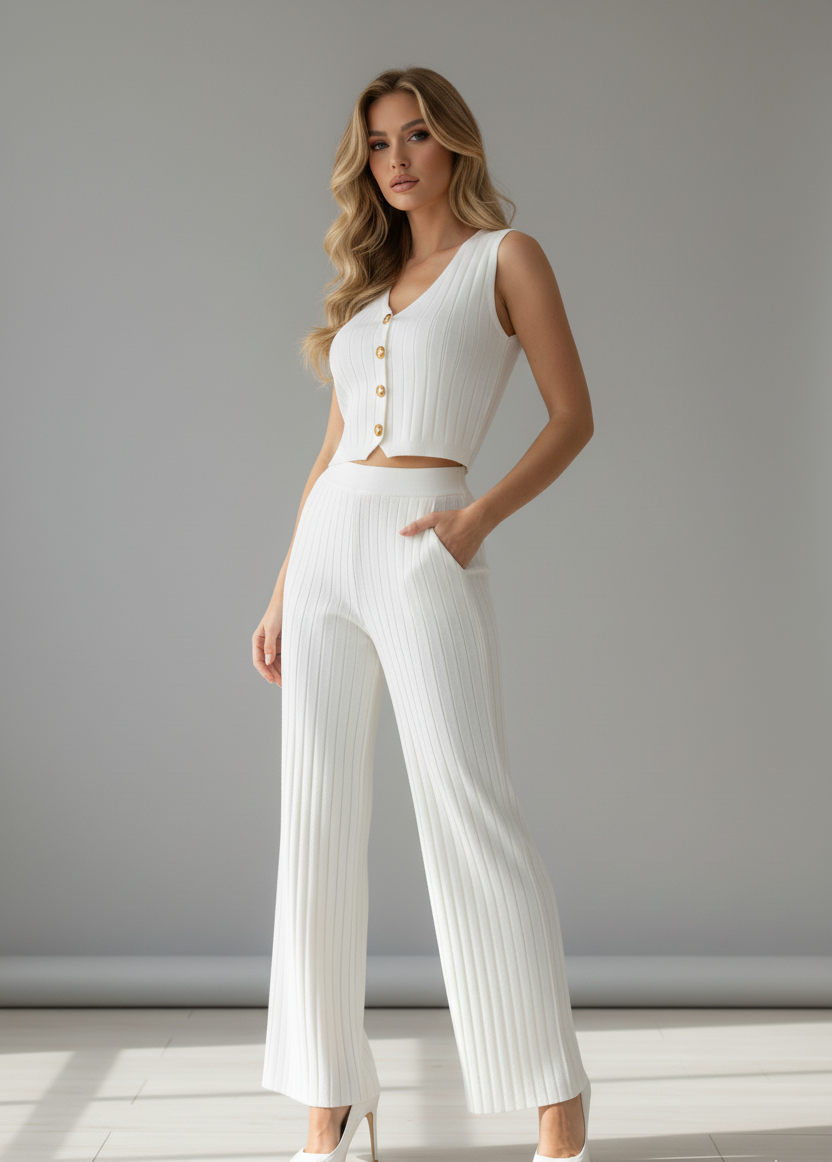 Knitted Vest & Wide Leg Pants Set