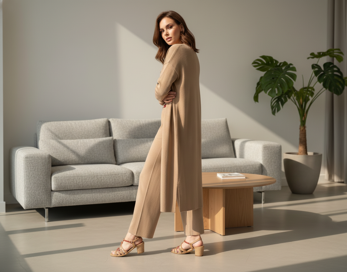 Layla Long Cardigan And Crop Top Trouser Co-Ord Set