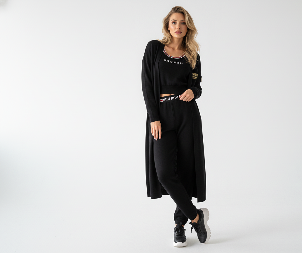 Layla Long Cardigan And Crop Top Trouser Co-Ord Set