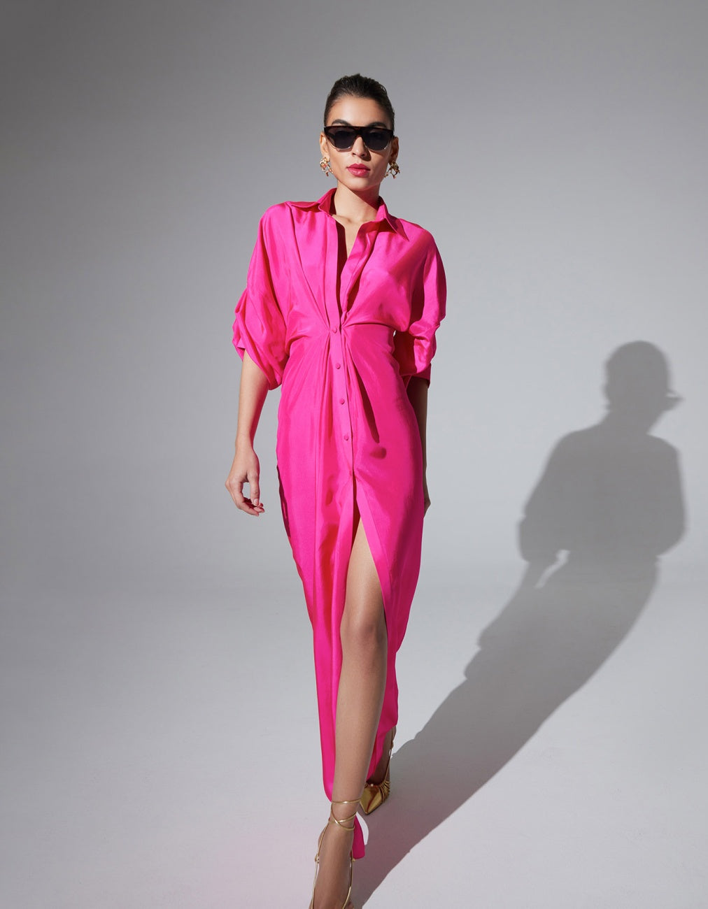 Shirt Maxi Kaftan Dress Magenta
