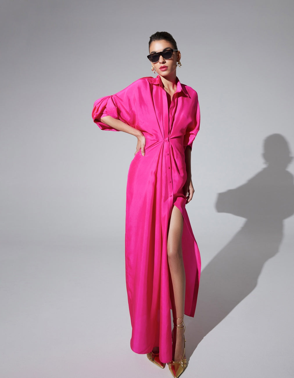Shirt Maxi Kaftan Dress Magenta