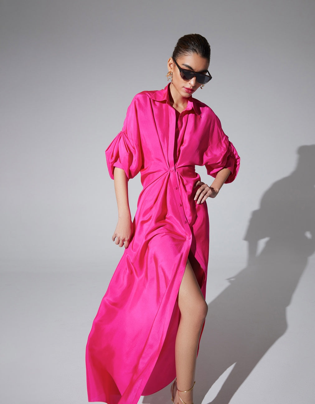 Shirt Maxi Kaftan Dress Magenta