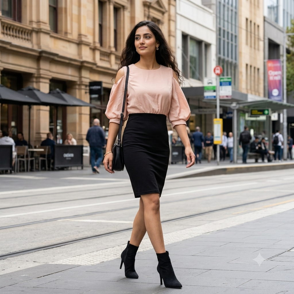 Blush & Black Cold-Shoulder Two-Tone Bodycon Dress