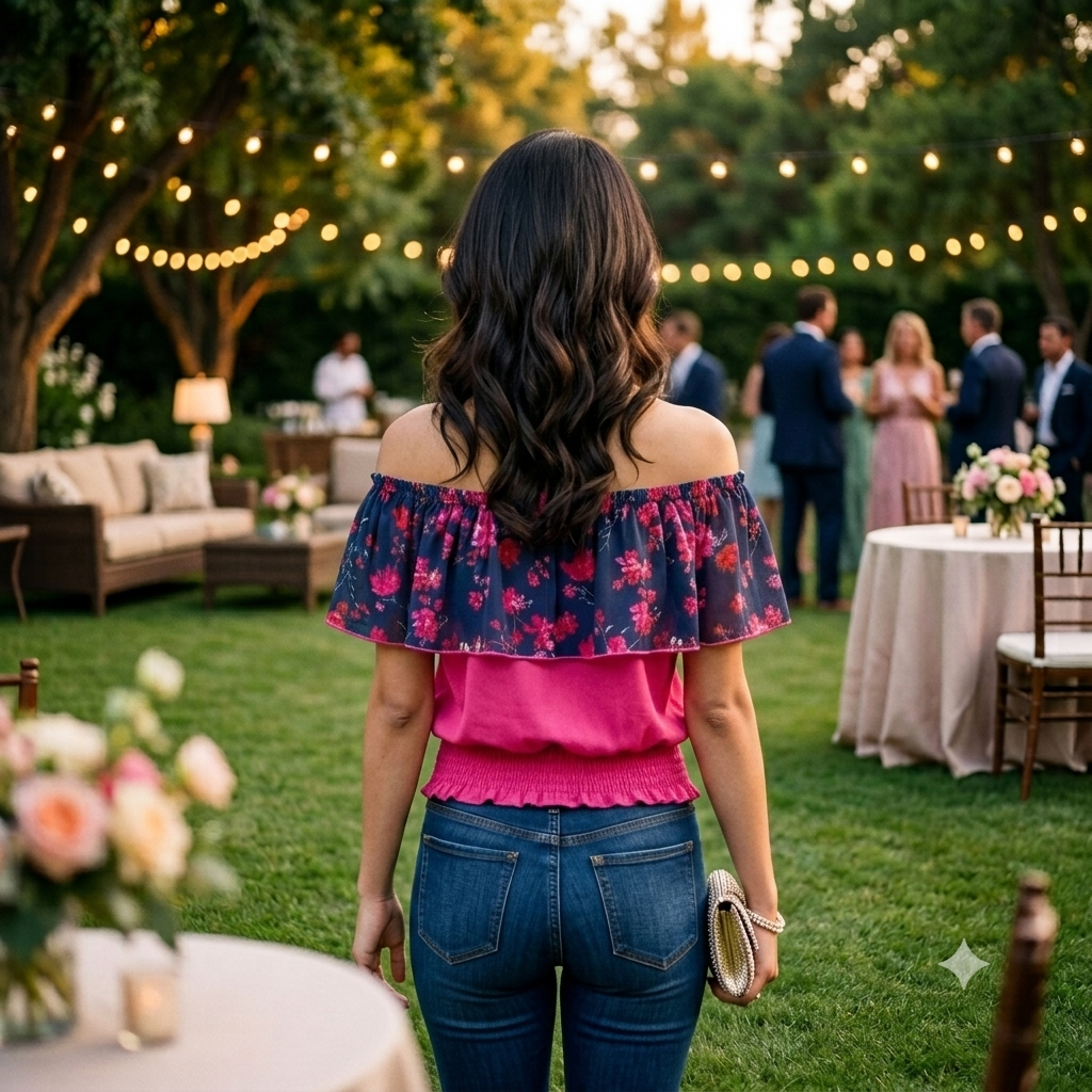 Midnight Bloom Off-the-Shoulder Floral Ruffle Top
