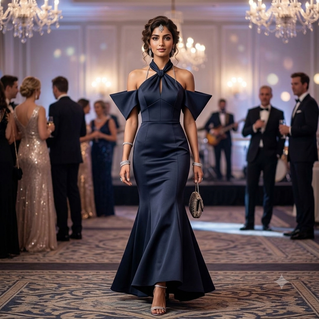 Midnight Elegance Halter Mermaid Gown