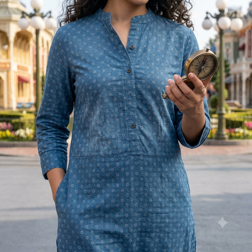 Indigo Micro-Print Cotton Straight Kurti
