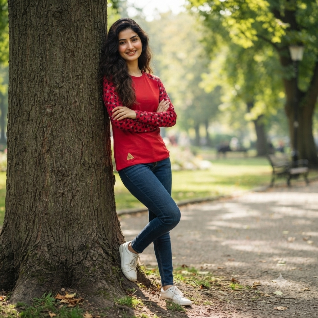 Raglan Geo-Pattern Long Sleeve Top