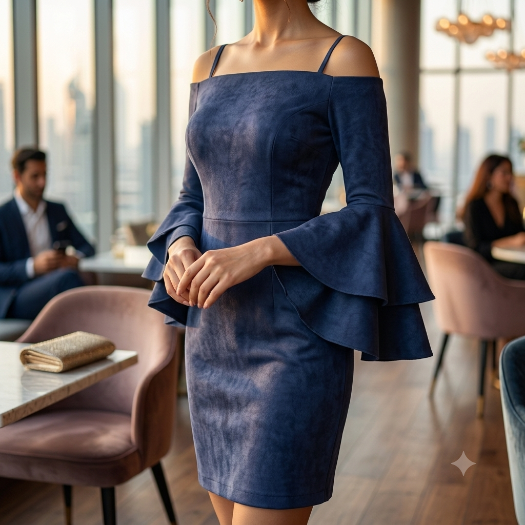 Liba Bell-Sleeve Velvet Cold-Shoulder Mini Dress