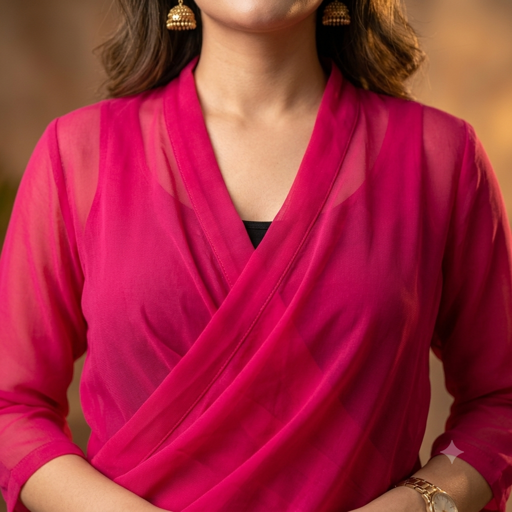 Vibrant Magenta Asymmetric Georgette Sheer Tunic