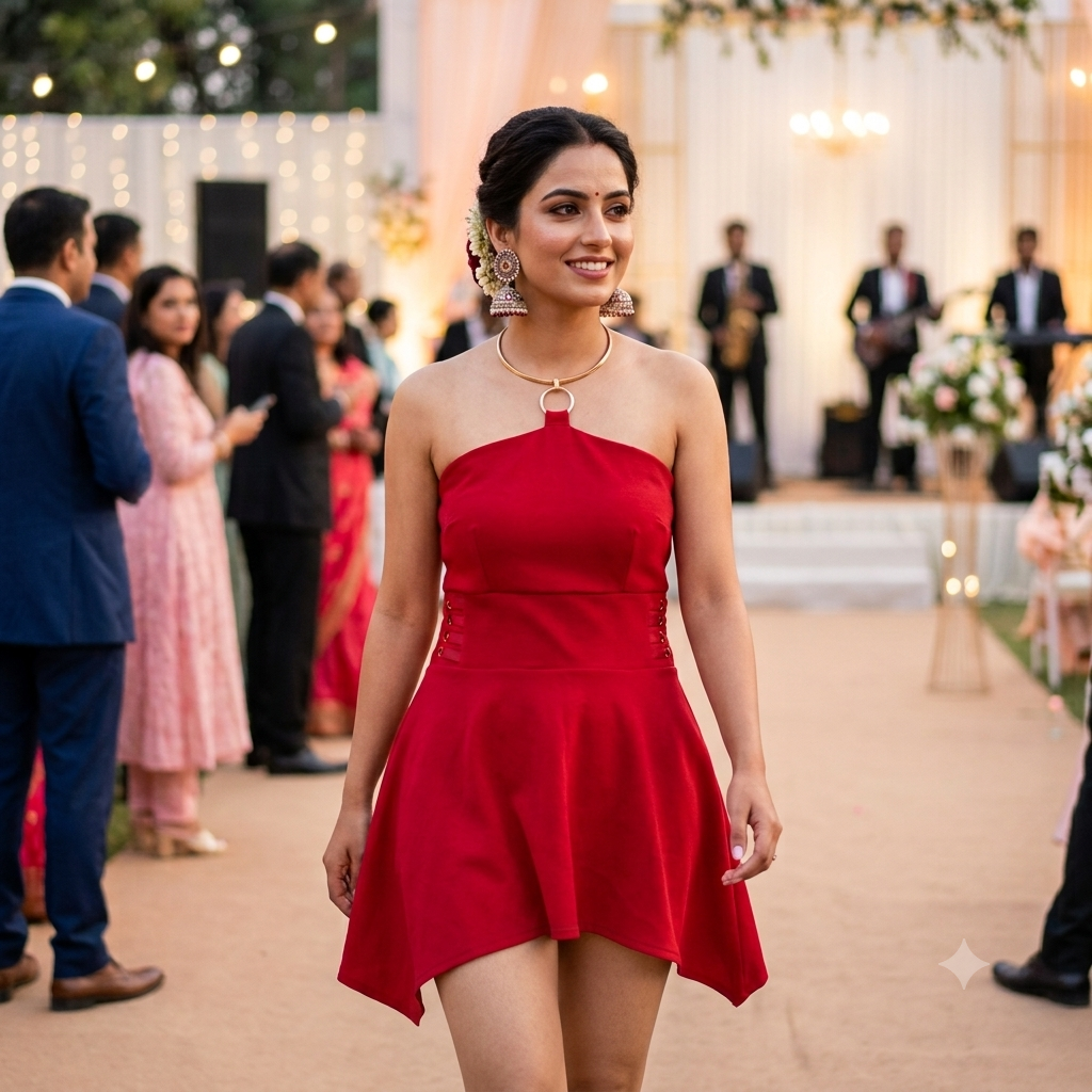 Radiant Crimson Halter Fit-and-Flare Dress