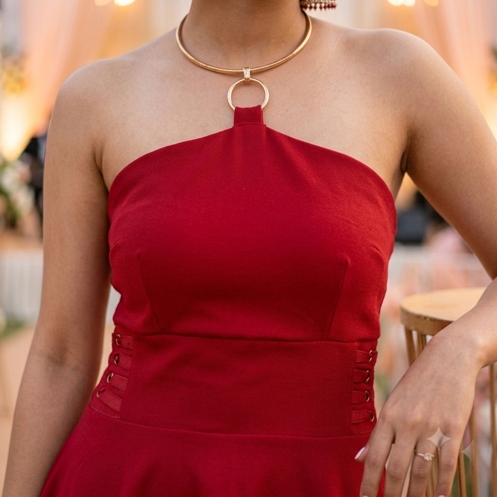 Radiant Crimson Halter Fit-and-Flare Dress