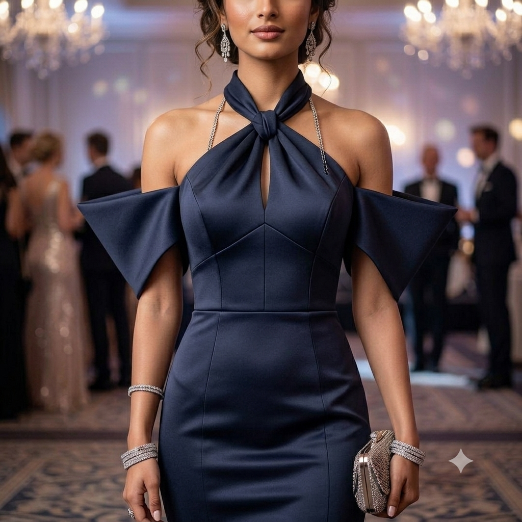 Midnight Elegance Halter Mermaid Gown