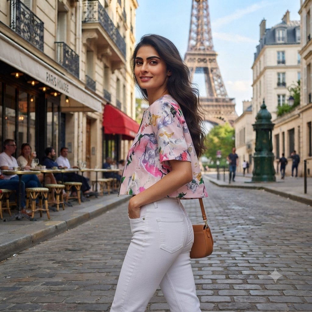 Parisian Blossom Zip-Front Crop Top