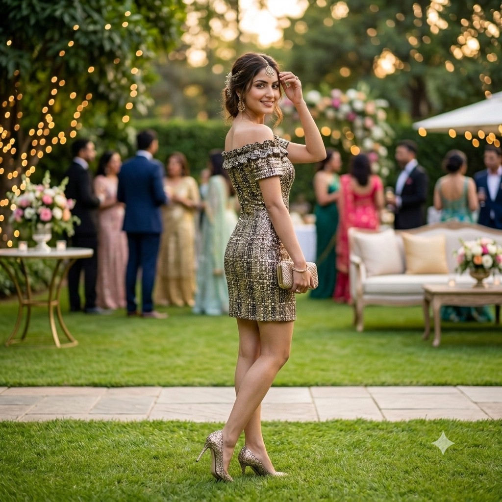 Ember Sparkle Off-Shoulder Mini Dress