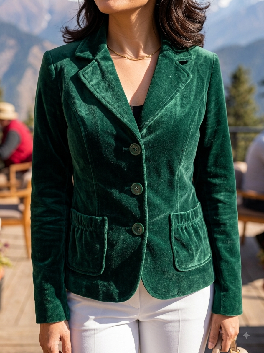 Emerald Luxe Velvet Single-Breasted Blazer