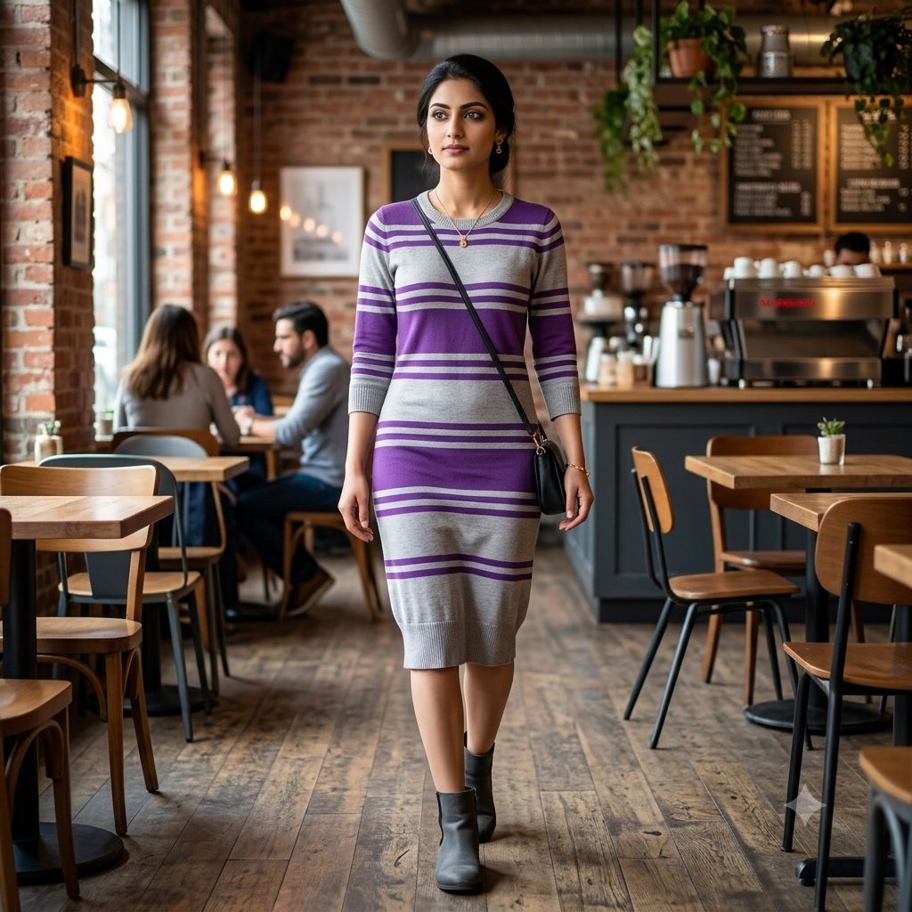 Mustang Striped Knit Bodycon Midi Dress