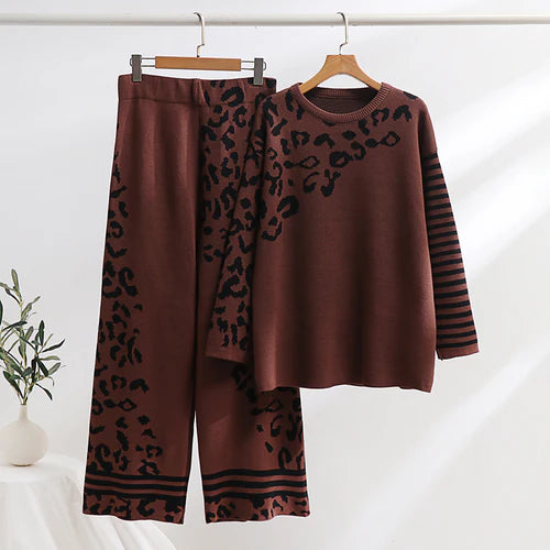 Kiara Leopard Print Woolen Fleece Co-ord Set