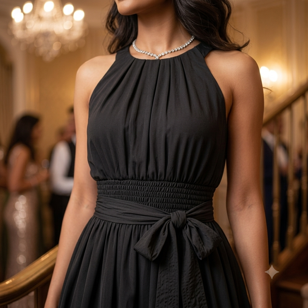 Nina Black Halter Neck Party Dress