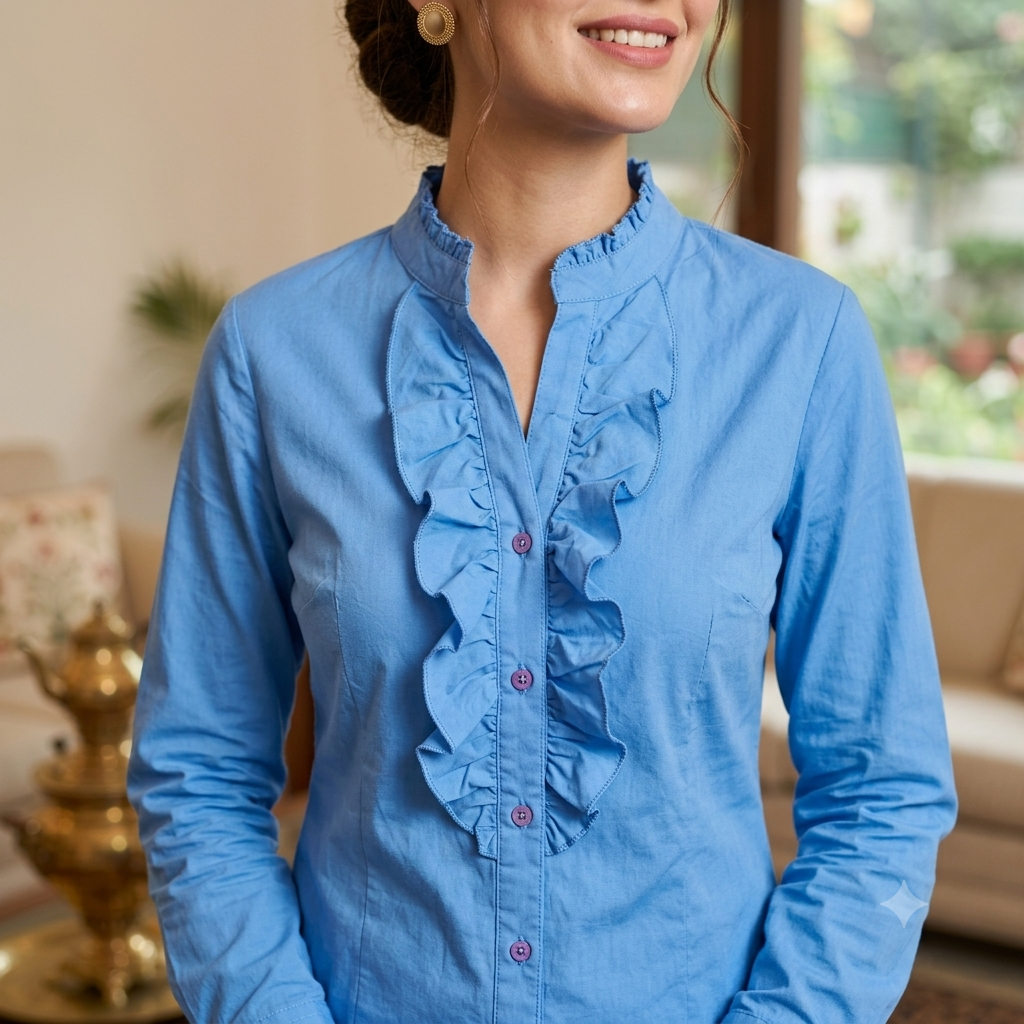 Front Ruffled button-down shirt.