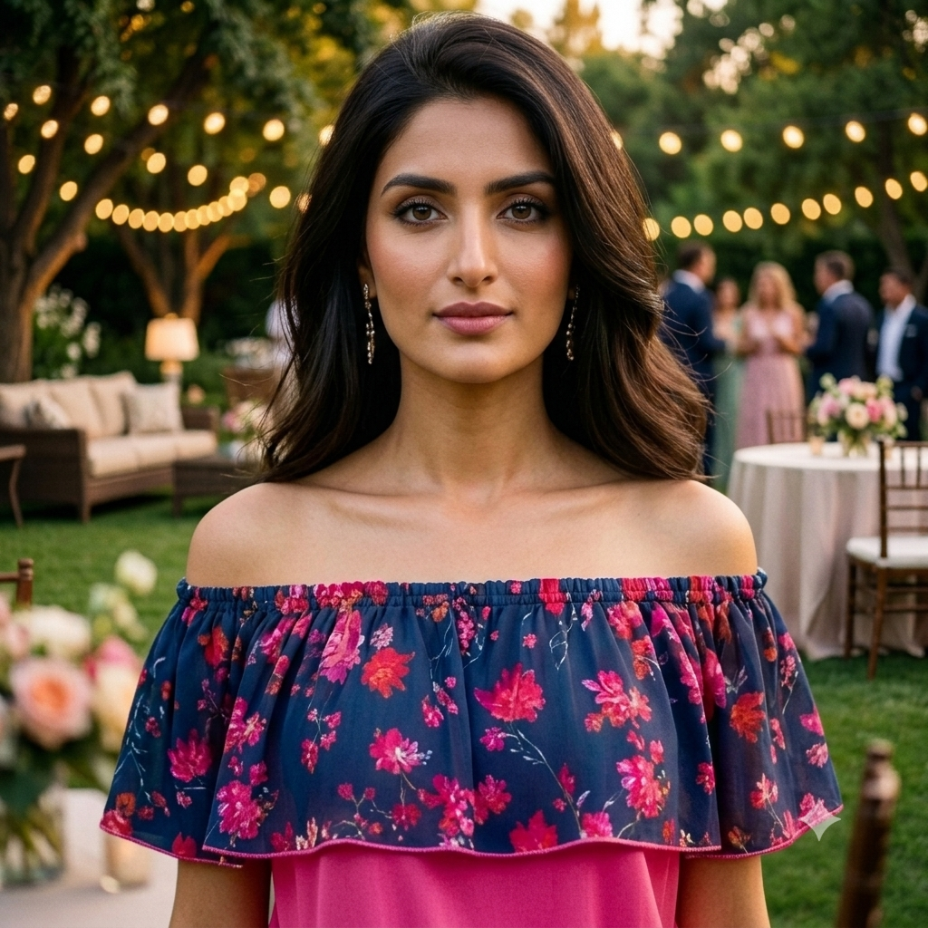 Midnight Bloom Off-the-Shoulder Floral Ruffle Top