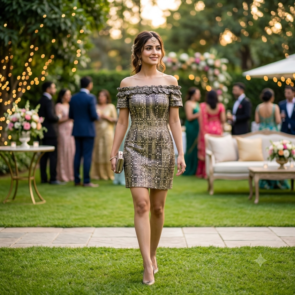 Ember Sparkle Off-Shoulder Mini Dress