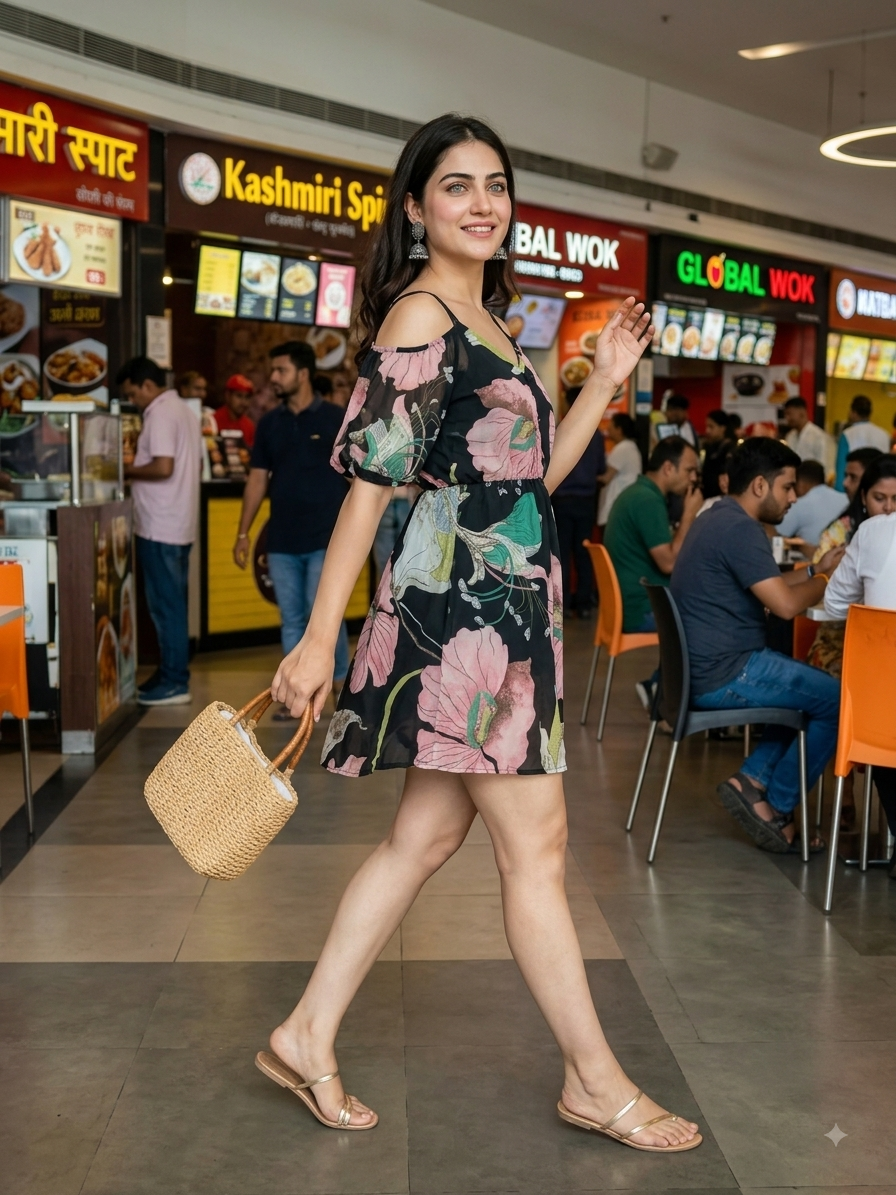 Floral Cold-Shoulder Mini Dress