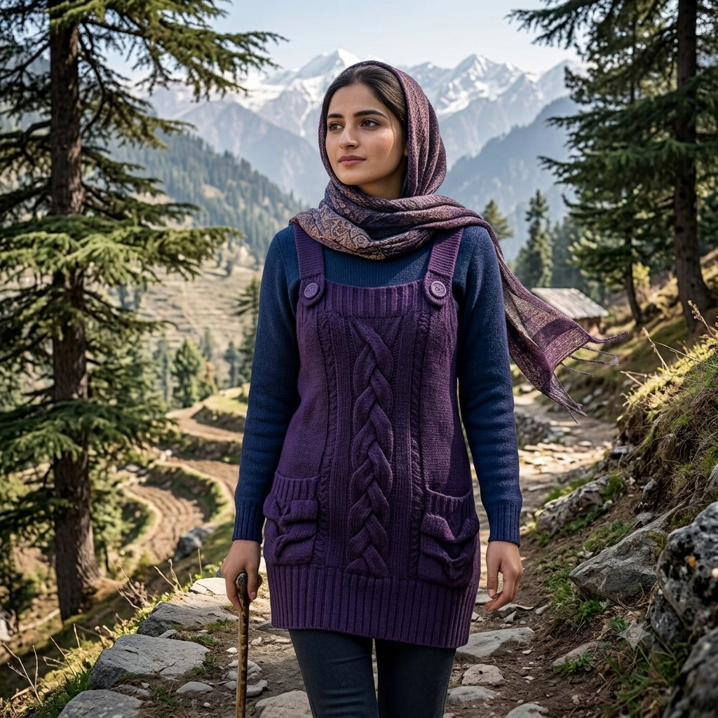 The Alpine Cable-Knit Woolen Pinafore Dress