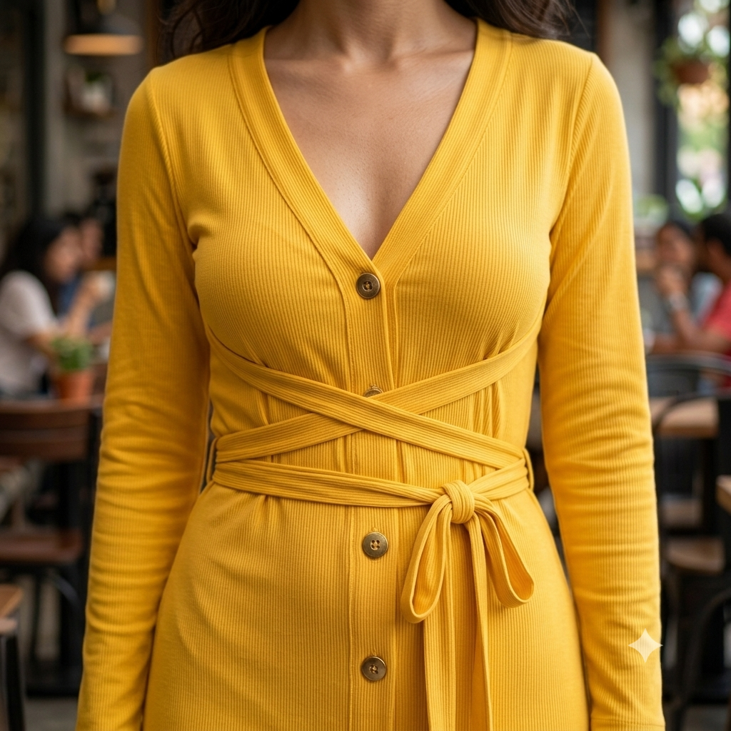 Sunny Serenade V-Neck Wrap Midi Dress
