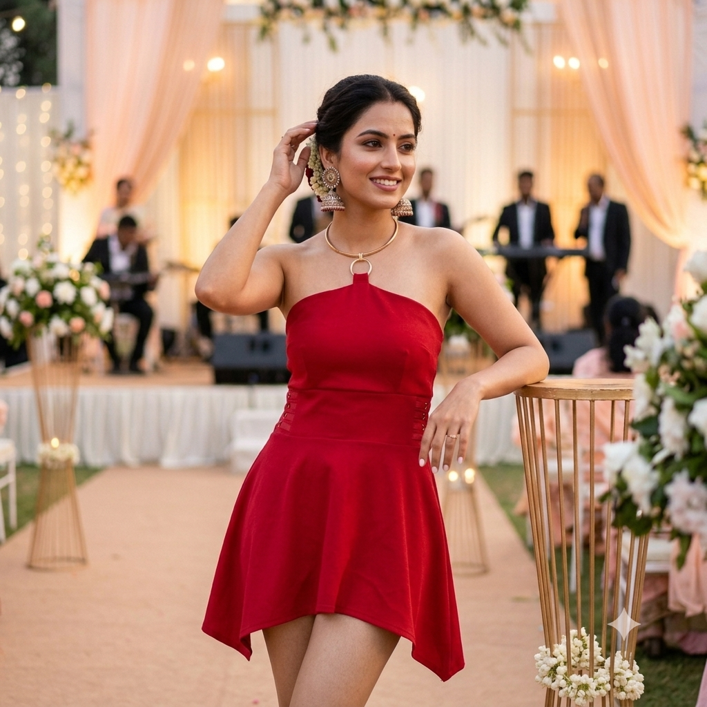 Radiant Crimson Halter Fit-and-Flare Dress