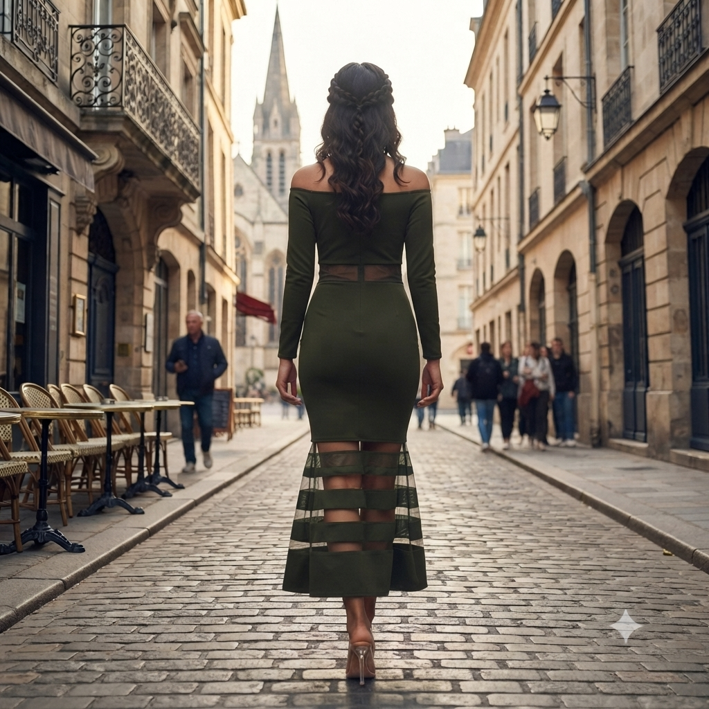 Olive Elegance Off-Shoulder Midi Dress