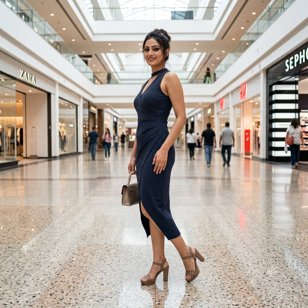 Sophia Choker-Neck Sleeveless Tulip Hem Midi Dress
