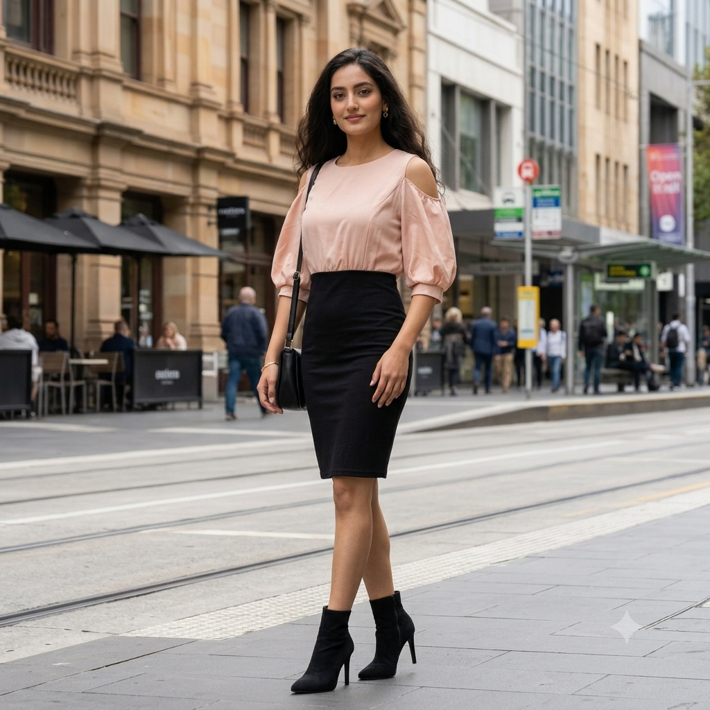 Blush & Black Cold-Shoulder Two-Tone Bodycon Dress
