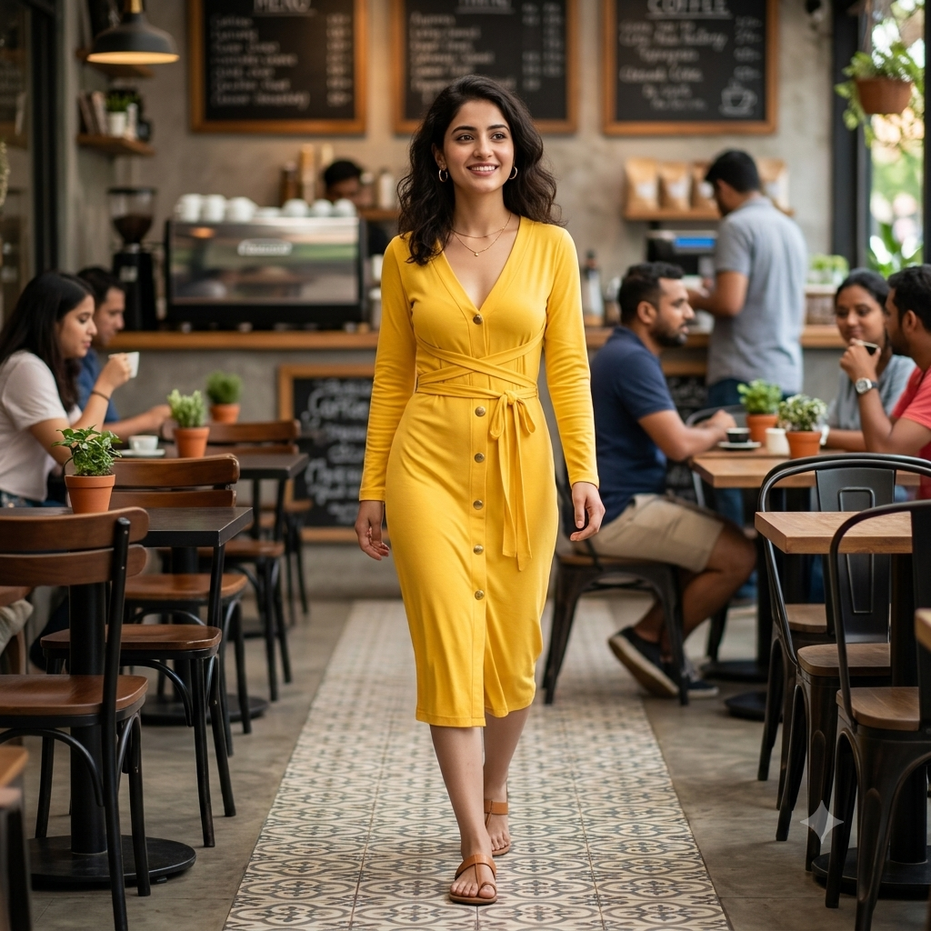 Sunny Serenade V-Neck Wrap Midi Dress