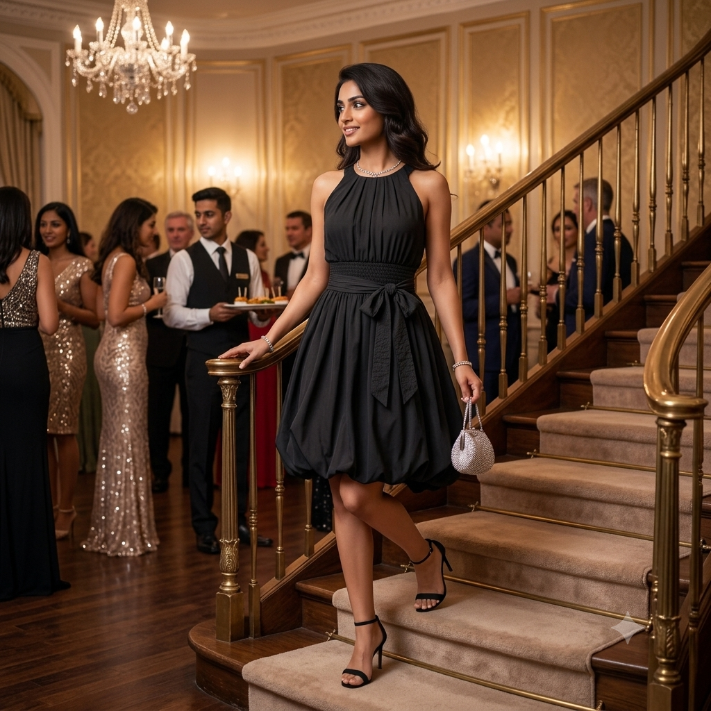 Nina Black Halter Neck Party Dress