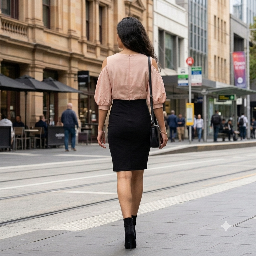 Blush & Black Cold-Shoulder Two-Tone Bodycon Dress
