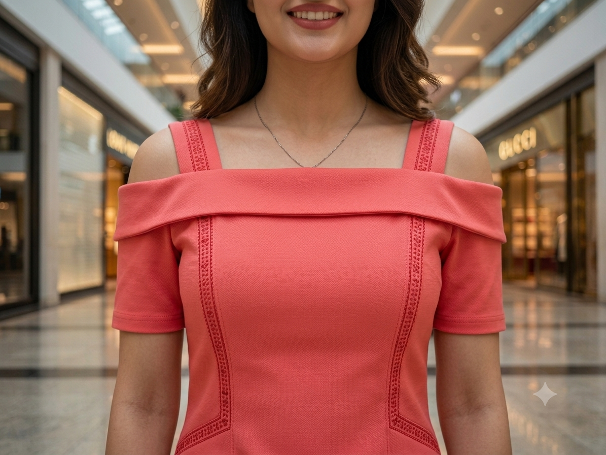 Coral Cold-Shoulder Square Neck Top