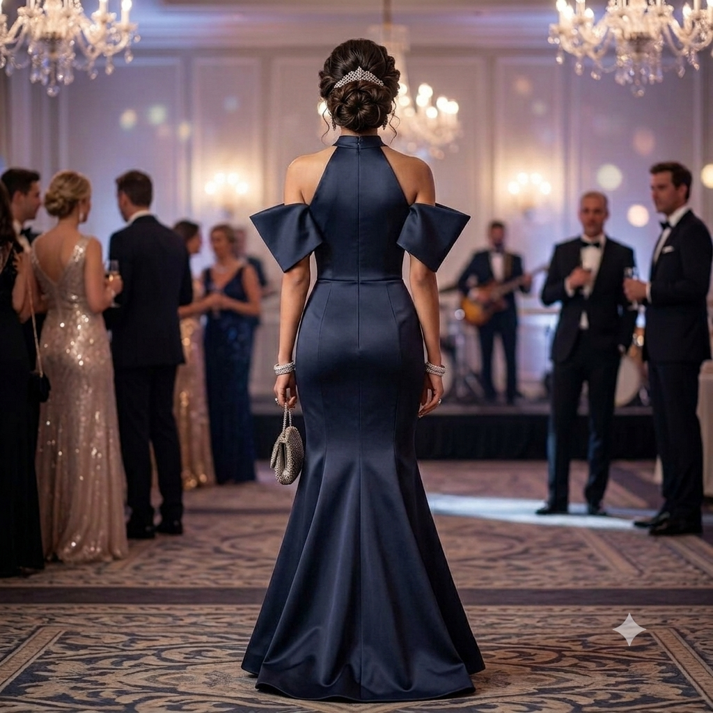 Midnight Elegance Halter Mermaid Gown